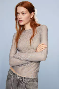 Прозрачный кружевной топ H&M, серый