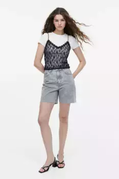 Прозрачный кружевной топ на бретелях H&M, черный