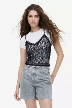 Прозрачный кружевной топ с бретелями H&M, черный