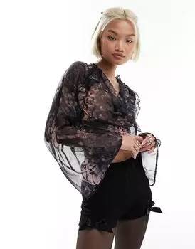 Прозрачный розовый топ с размытым животным принтом ASOS DESIGN спереди — часть комплекта