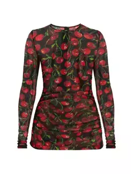 Прозрачный сетчатый топ с вишневым принтом Dolce&Gabbana, цвет ciliegie fdo nero