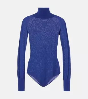 Прозрачный шерстяной боди с высоким воротом Alaa, цвет bleu royal
