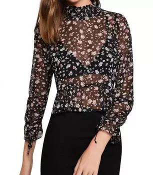 Прозрачный шифоновый топ с цветочным принтом черного цвета BCBGeneration