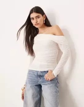 Прозрачный топ Abercrombie & Fitch белого цвета с отворотом