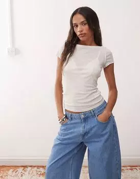 Прозрачный топ Brita Weekday с широкими плечами в кремово-белом цвете