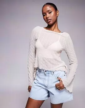Прозрачный топ из фактурного кружева с завязками по бокам от ASOS DESIGN цвета слоновой кости - IVORY