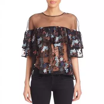 Прозрачный топ Korus Caspian Ruffle Sheer черного цвета cinq a sept