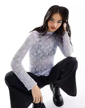 Прозрачный топ с цветочным принтом Mango синего цвета