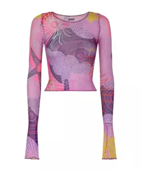 Прозрачный топ с длинными рукавами и фестонами Me-Fui, мультиколор