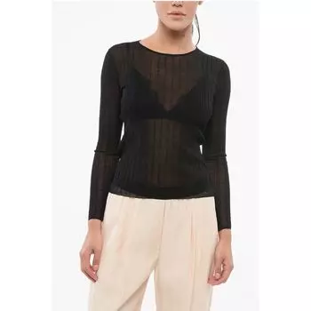 Прозрачный топ с длинными рукавами в рубчик Pinko, Black