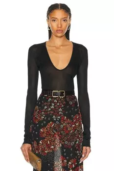 Прозрачный топ с глубоким вырезом Saint Laurent, цвет Noir