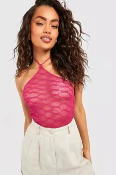 Прозрачный топ с халтером Boohoo, розовый