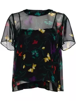 Прозрачный топ sacai с цветочным принтом, синий