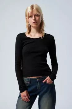 Прозрачный топ в рубчик с длинными рукавами Weekday, черный