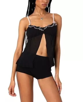 Прозрачный топ в стиле беби-долл Edikted с разрезом спереди, черный