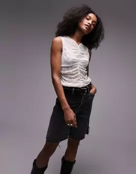 Прозрачный жатый кружевной топ Topshop цвета экрю