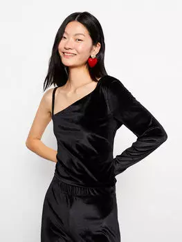 Прямая бархатная Женская блузка на одно плечо LCW Casual