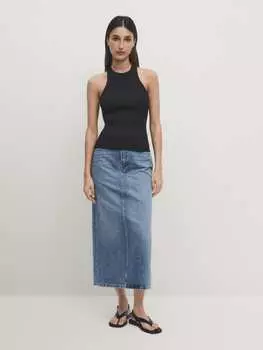 Прямая джинсовая юбка Massimo Dutti, синий