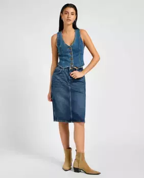 Прямая джинсовая юбка с завышенной талией Lee, синий