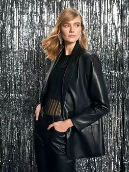 Прямая кожаная Женская куртка с длинным рукавом LCW Casual