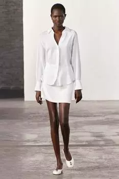 Прямая струящаяся рубашка ZARA, белый