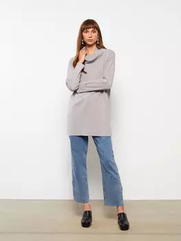 Прямая трикотажная Женская туника с длинным рукавом и струящимся воротником LCWAIKIKI Classic