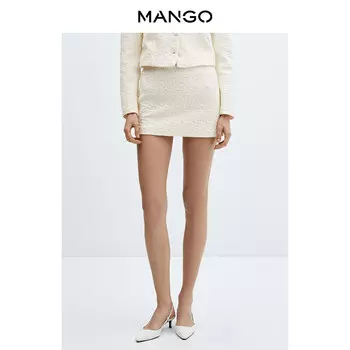 Прямая юбка Mango с невидимой молнией сбоку, светло-бежевый