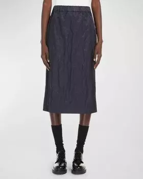 Прямая юбка-миди с мятой Эритреей Weekend Max Mara, цвет Navy