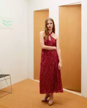 Прямая юбка миди с принтом люрекса Green Coast, бугенвиллия