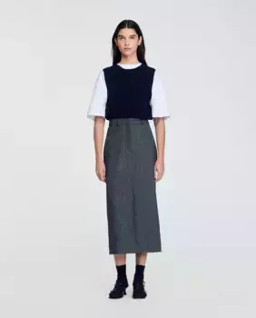 Прямая юбка с разрезом Sandro, серый