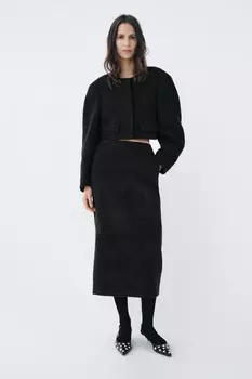 Прямая юбка с разрезом ZARA, черный