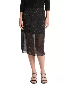 Прямая юбка Vince Sheer Dot из смесового шелка, черный