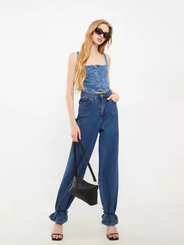 Прямая укороченная Женская джинсовая блузка без рукавов с квадратным воротником LCW Jeans