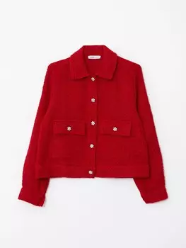 Прямая застежка на пуговицы спереди с длинным рукавом твидовая Женская куртка-рубашка LCWAIKIKI Classic