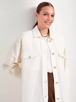 Прямая застежка на пуговицы спереди с длинным рукавом твидовая Женская куртка-рубашка LCW Vision