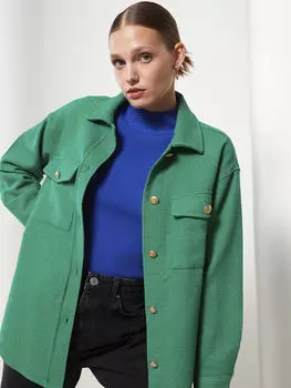 Прямая застежка на пуговицы спереди с длинным рукавом твидовая Женская куртка-рубашка LCW Vision