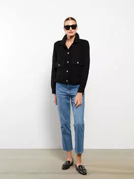 Прямая застежка на пуговицы спереди с длинным рукавом твидовая Женская куртка-рубашка LCWAIKIKI Classic