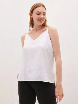 Прямая женская блузка Dobby с V-образным вырезом LCW Casual