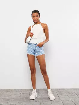 Прямая женская блузка из вискозы без рукавов с лямкой на шее LCW Casual