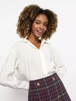 Прямая женская рубашка большого размера с длинным рукавом и застежкой спереди на пуговицах LCW Casual