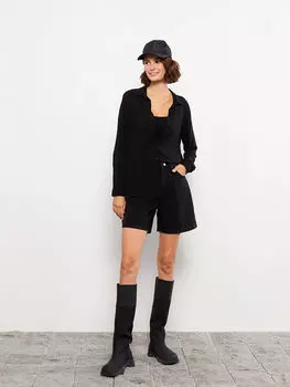 Прямая женская рубашка из вискозы с длинным рукавом и застежкой спереди на пуговицах LCW Casual