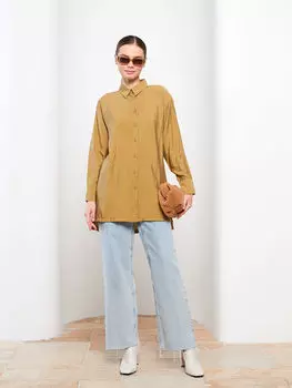 Прямая женская рубашка с длинным рукавом и застежкой спереди LCW Modest