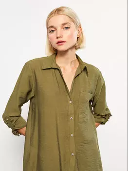 Прямая женская рубашка с длинным рукавом и застежкой спереди LCW Casual