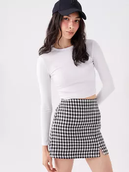 Прямая женская укороченная рубашка с круглым вырезом и длинными рукавами LCW Casual, буксе белый