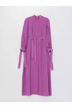 Прямое атласное женское платье с высоким воротником и длинными рукавами LC Waikiki, розовый