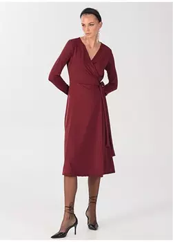 Прямое длинное бордовое женское платье с двубортным воротником People By Fabrika