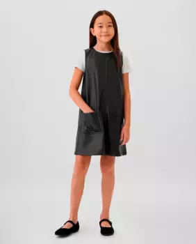 Прямое кожаное платье для девочки с круглым вырезом Gap, черный