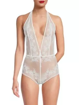 Прямое кружевное боди с бретелькой на бретельках и глубоким вырезом Skarlett Blue, белый