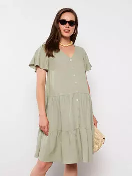 Прямое платье для беременных с коротким рукавом и V-образным вырезом LC Waikiki Maternity