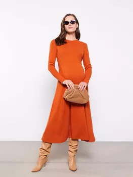 Прямое платье для беременных с круглым вырезом и длинными рукавами LCWAIKIKI Maternity, жженый апельсин